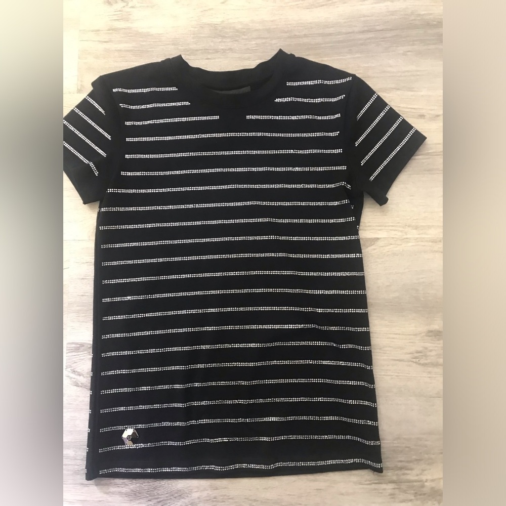 Philipp Plein Black T-Shirt Rhinestone Stripes Size Medium NWOT Gorgeous